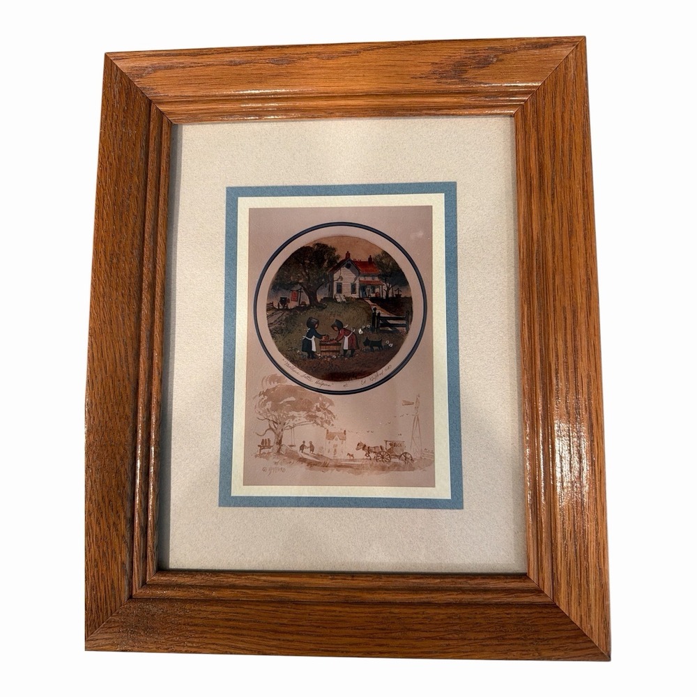 Ed Gifford Signed Print Matted & Framed H/C Mother's Little Helper Vintage Amish